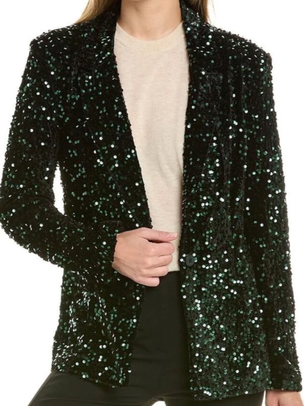 Nanette Lepore Green Velvet Sequins Blazer Size Small